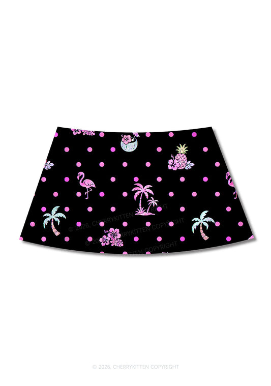 Pink Dots Palm Tree Y2K Print Mini Skirt Cherrykitten