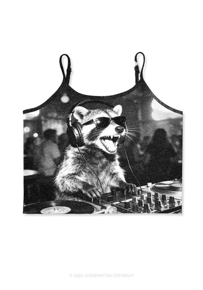 DJ Raccoon Turntable Y2K Print Cami Crop Top Cherrykitten