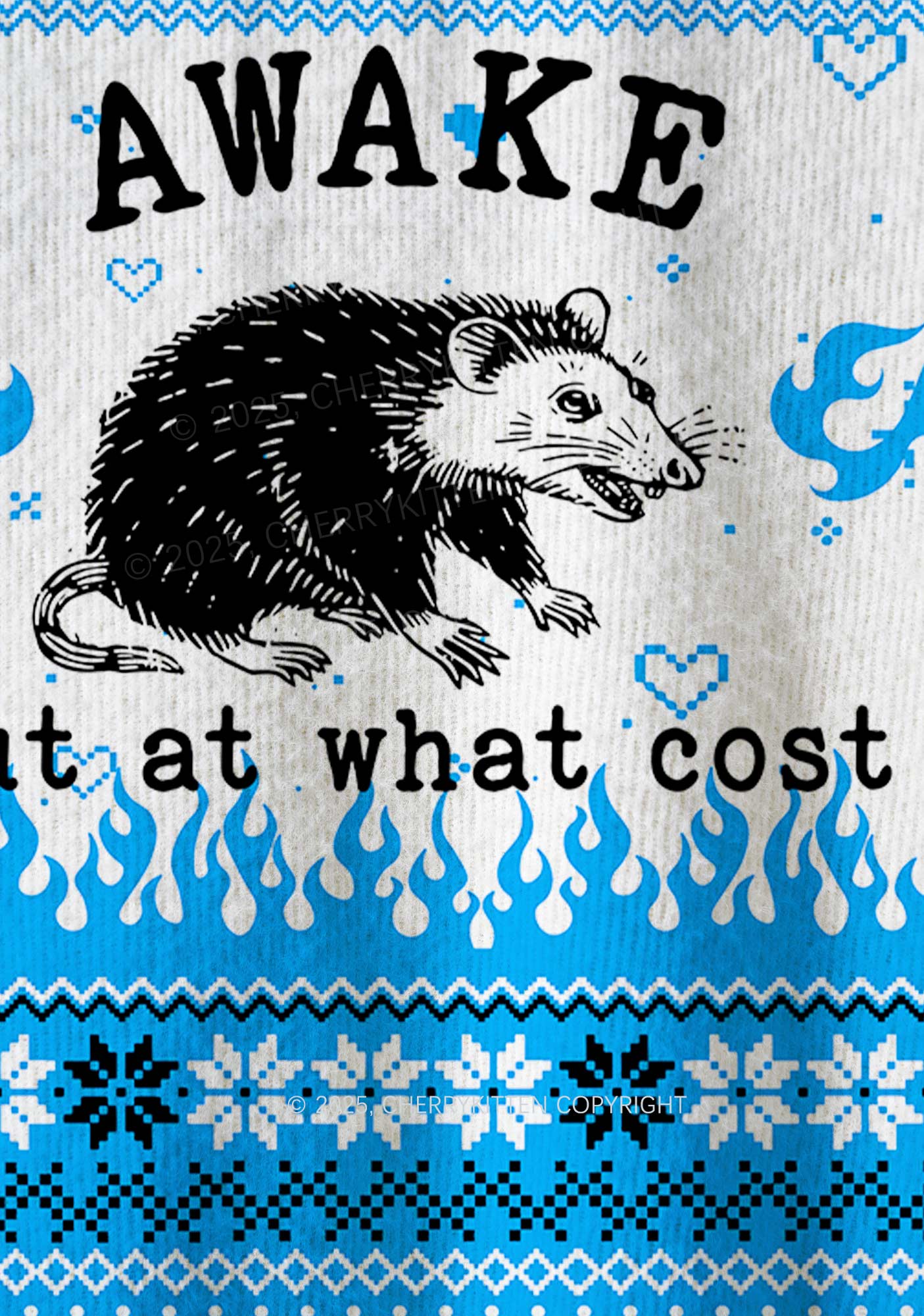 Blue Awake But What Cost Y2K Christmas Knit Sweatshirt Cherrykitten