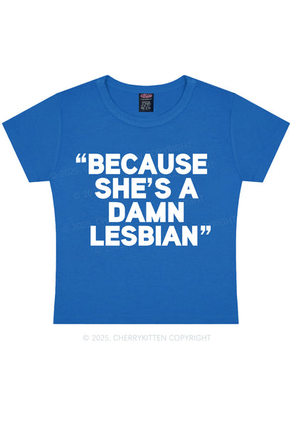 She's A Damn Lesbian Y2K Baby Tee Cherrykitten