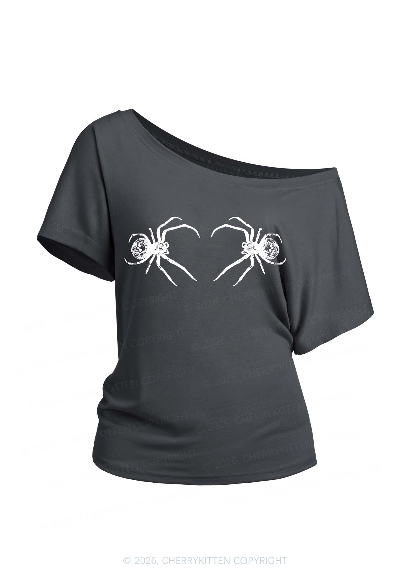 Skull Spider Y2K Off Shoulder Tee Cherrykitten