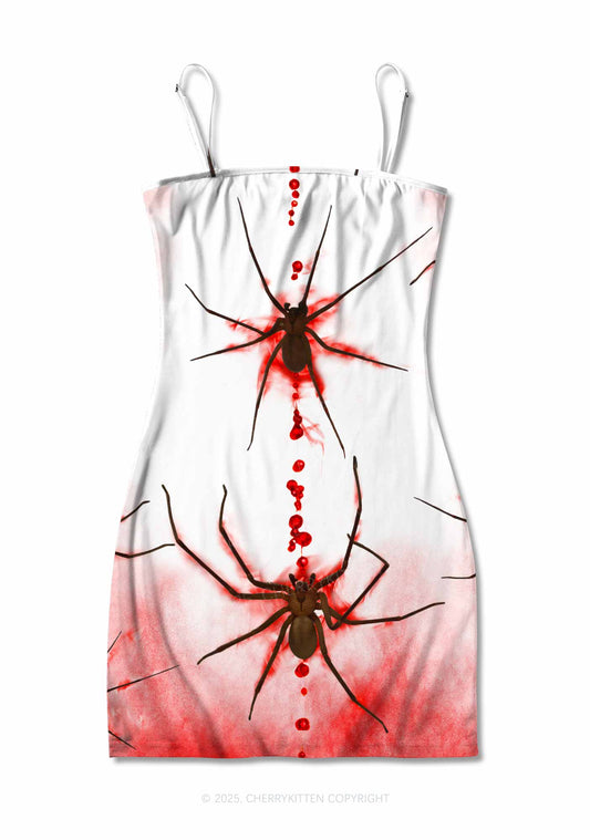 Halloween Blood Spiders Y2K Print Slip Dress Cherrykitten