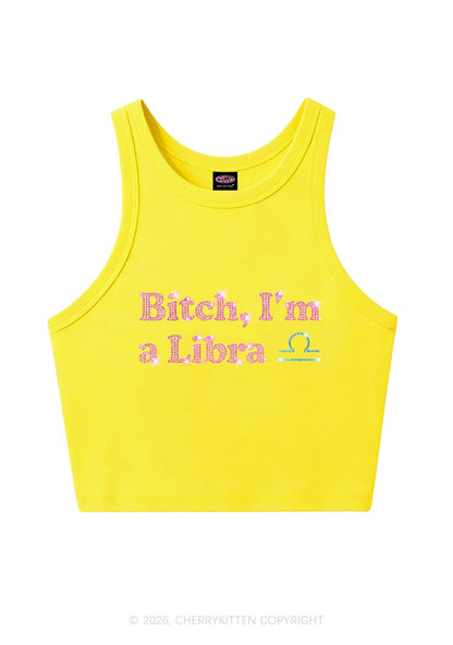 Rhinestone Bxxch Im A Libra Y2K Crop Tank Top Cherrykitten