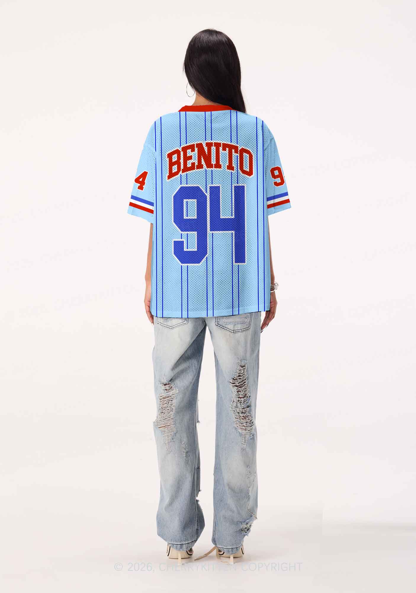 Blue Stripe Football Bunny Y2K Sport Jersey Shirts Cherrykitten