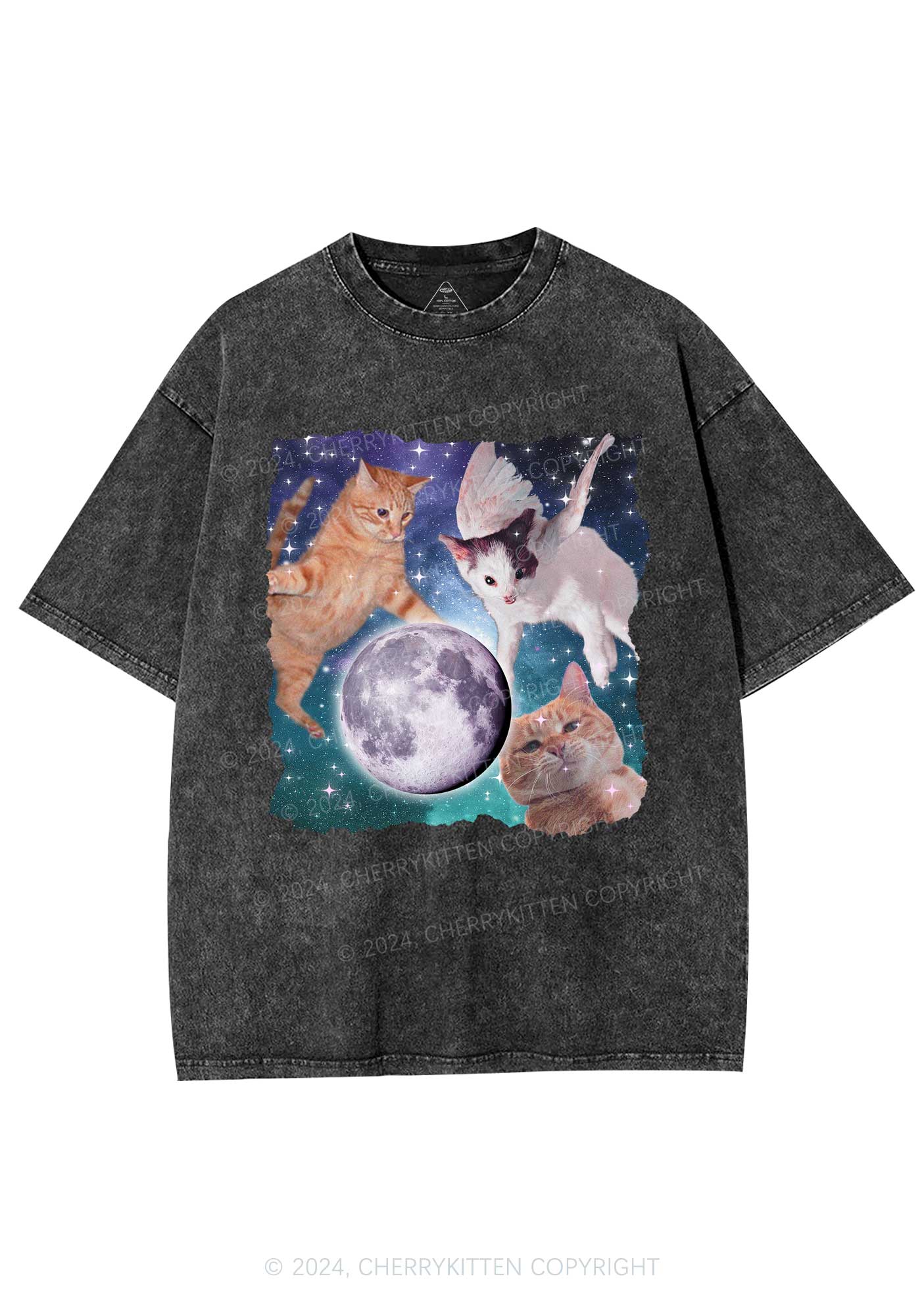Cats On The Moon Y2K Washed Tee Cherrykitten