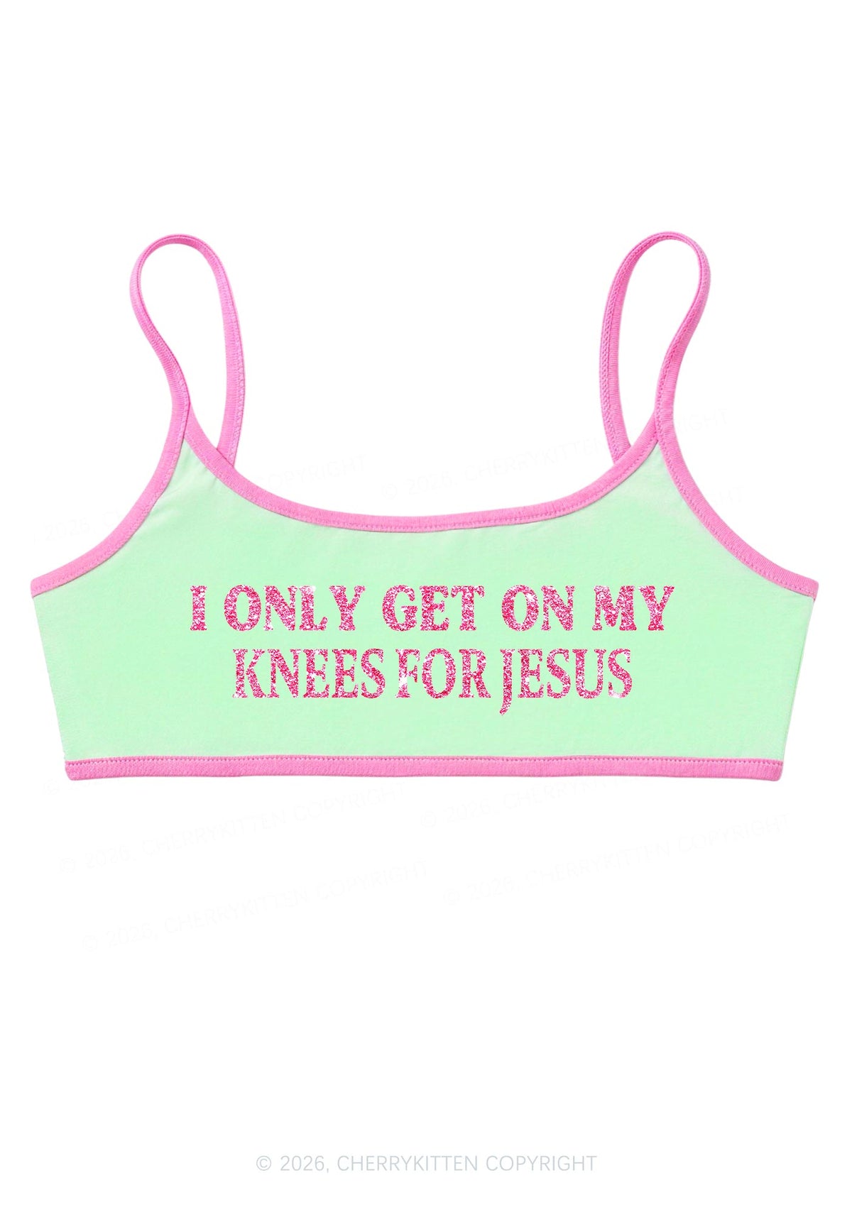 Glitter Get On My Knees For Jesus Y2K Super Crop Cami Cherrykitten