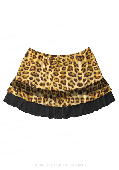 Brown Leopard Y2K Print Mini Layered Skirt Cherrykitten