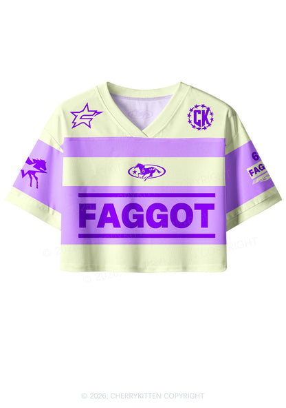 Purple Faggot Stripes Pride Y2K Crop Sport Jersey Shirts Cherrykitten