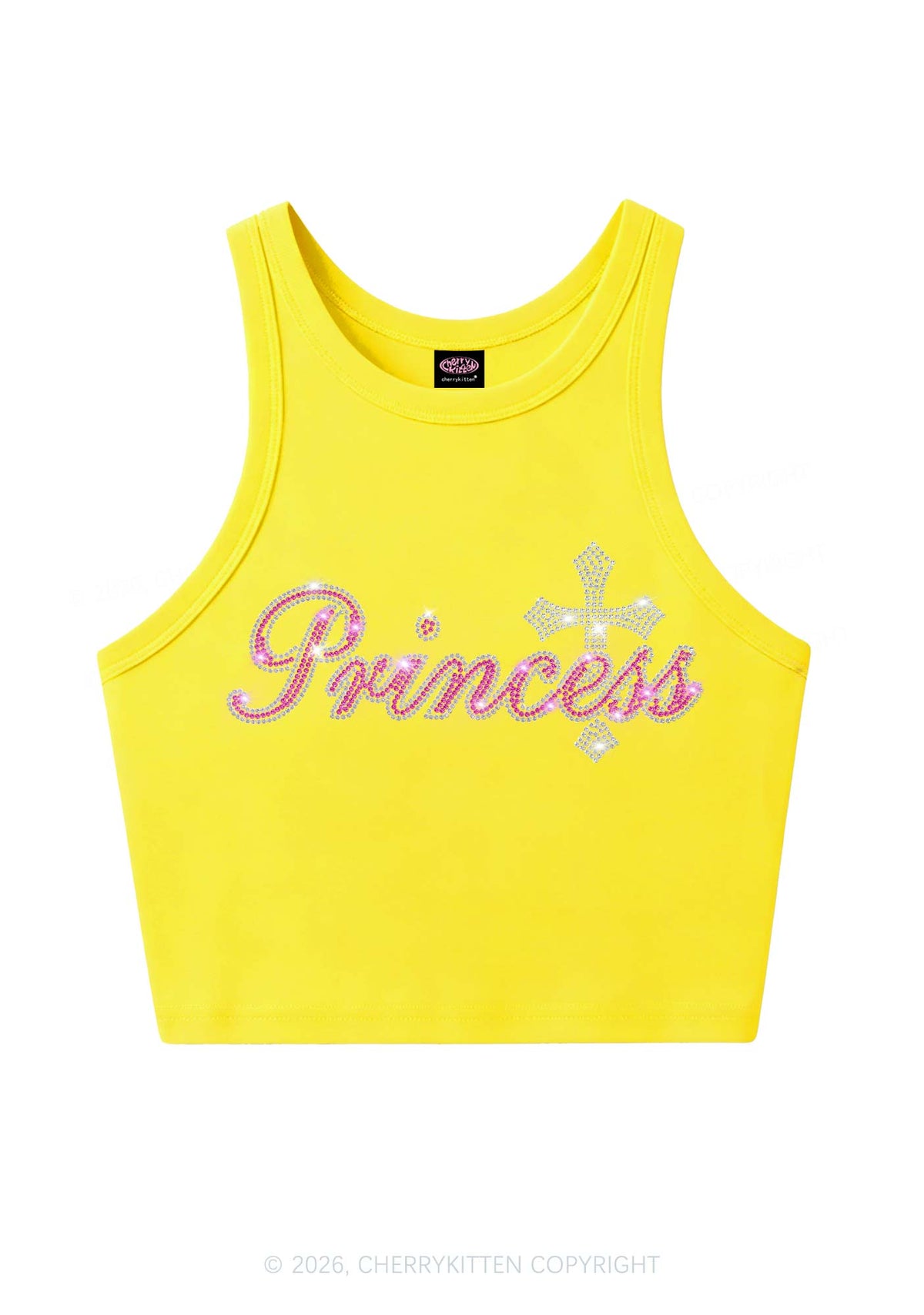 Rhinestone Princess Cross Y2K Crop Tank Top Cherrykitten