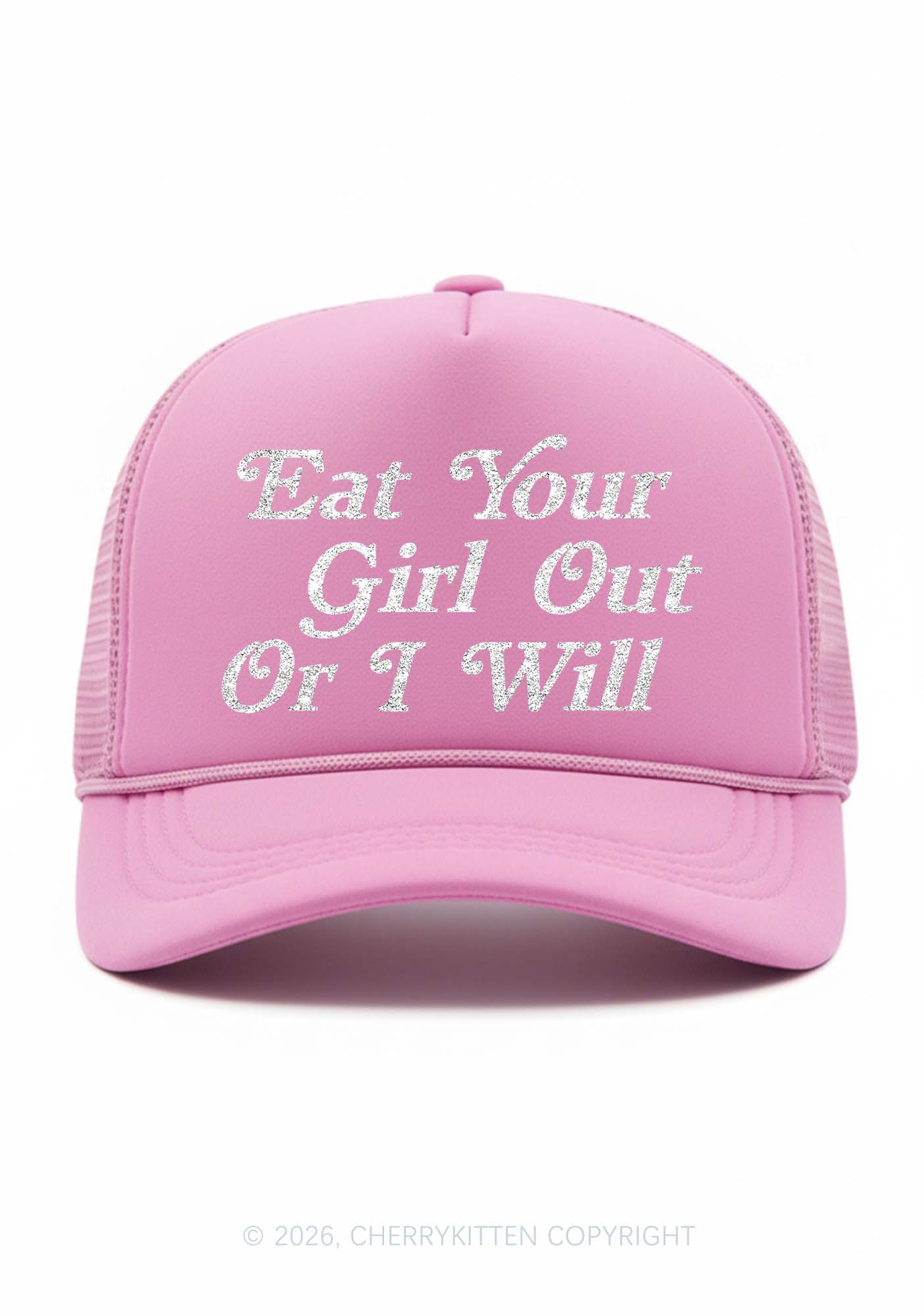 Glitter Eat Your Girl Out Pride Y2K Trucker Hat Cherrykitten