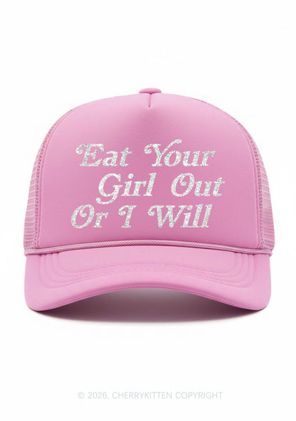 Glitter Eat Your Girl Out Pride Y2K Trucker Hat Cherrykitten