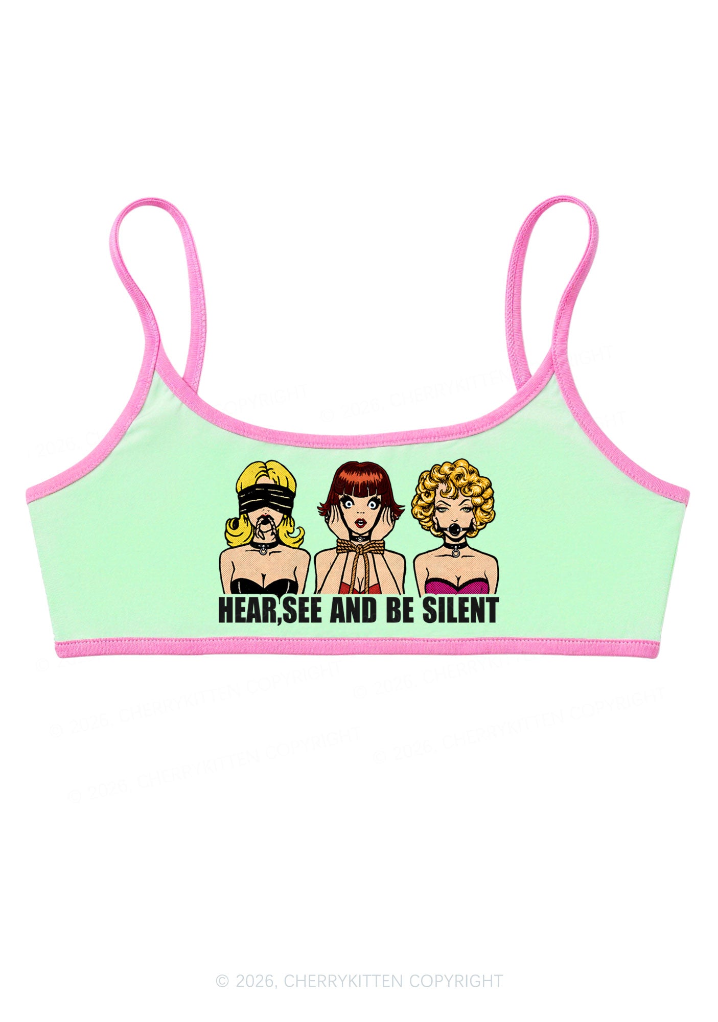 Hear See Be Silent Y2K Super Crop Cami Cherrykitten