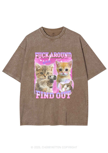 Fxxk Around Cats Y2K Shirts Washed Tee Cherrykitten