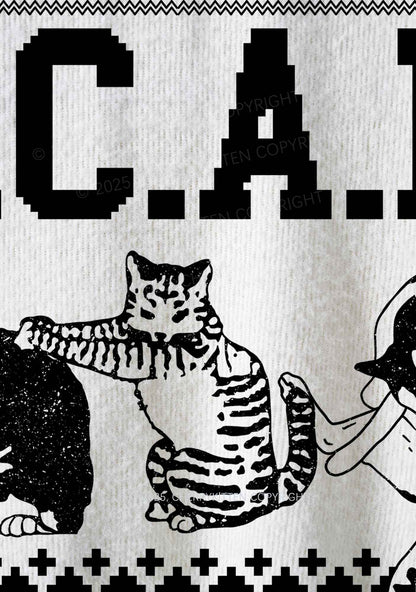 White ACAB Cats Y2K Christmas Knit Sweatshirt Cherrykitten
