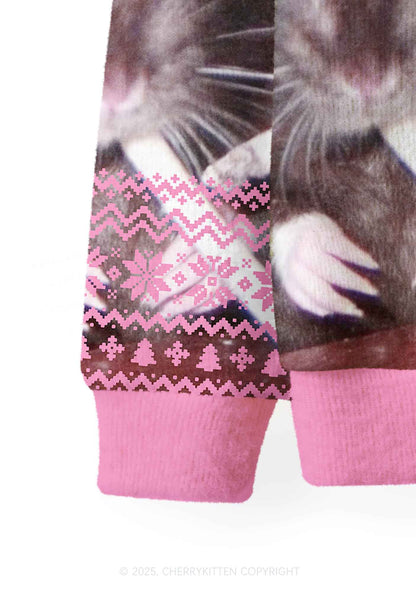 Pink Smoking Rats Y2K Christmas Cardigan Knit Sweatshirt Cherrykitten