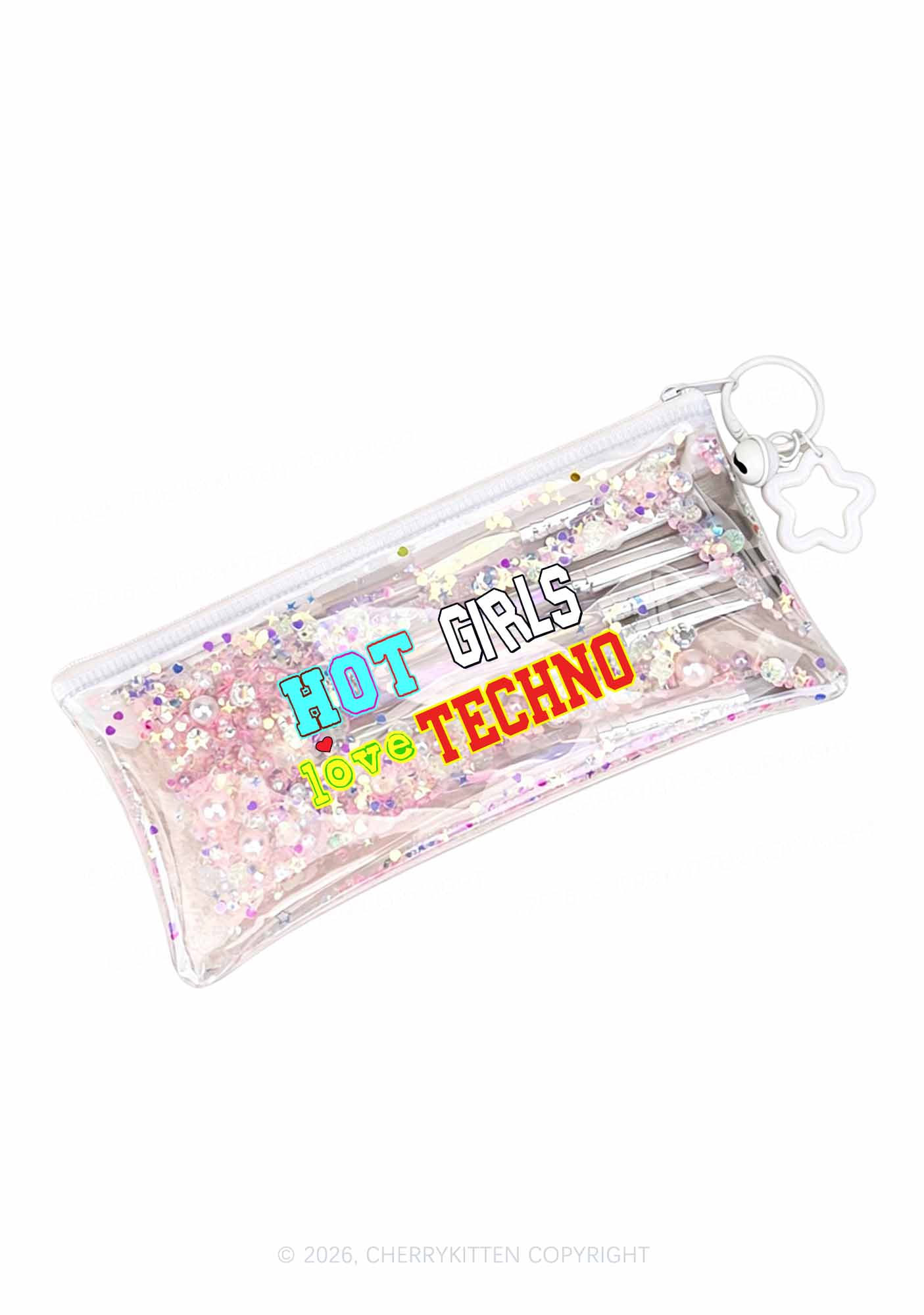 Hot Girls Love Techno Y2K Quicksand Transparent Pencil Pouch Cherrykitten