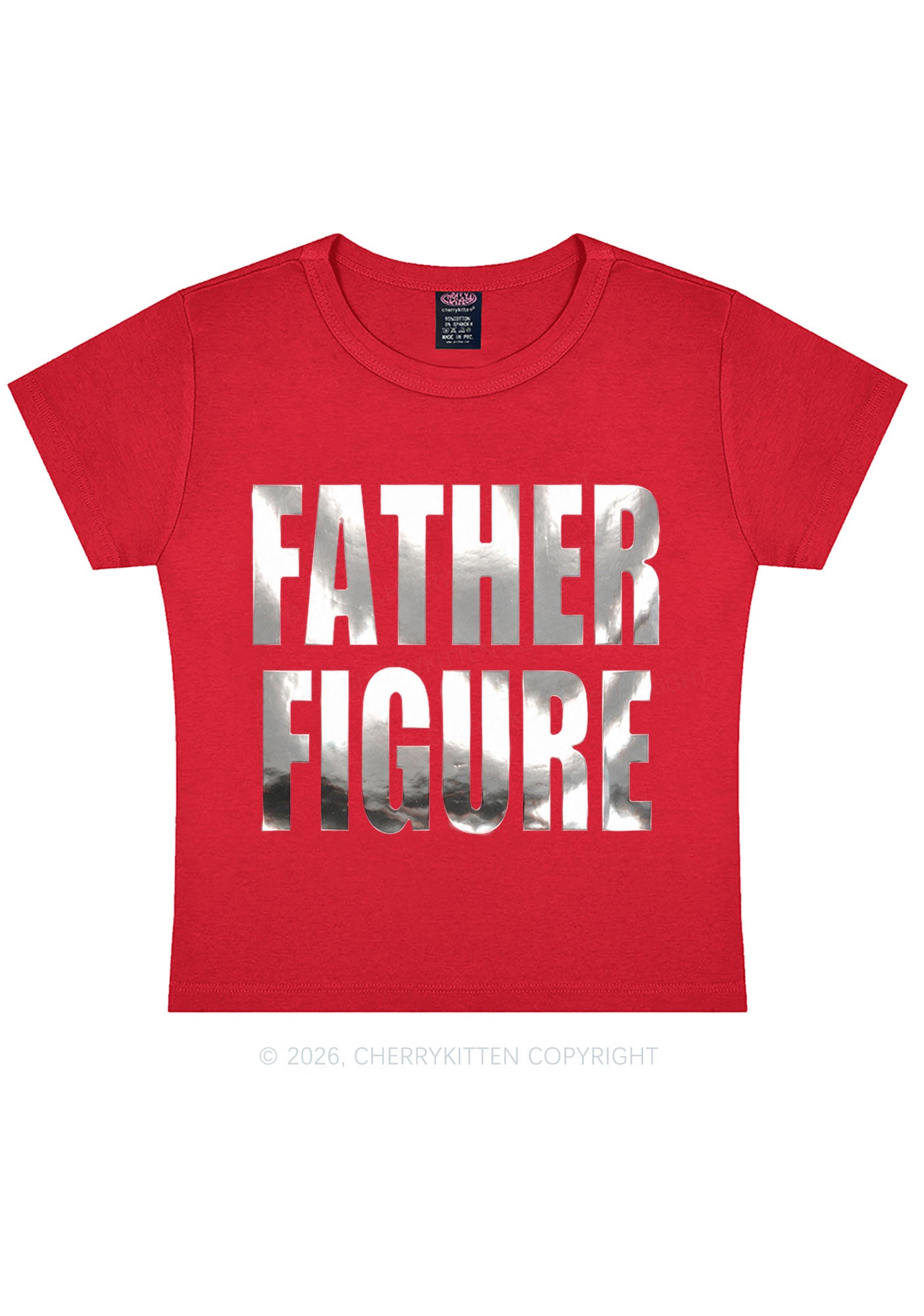Father Figure Silver Foil Printed Y2K Baby Tee Cherrykitten
