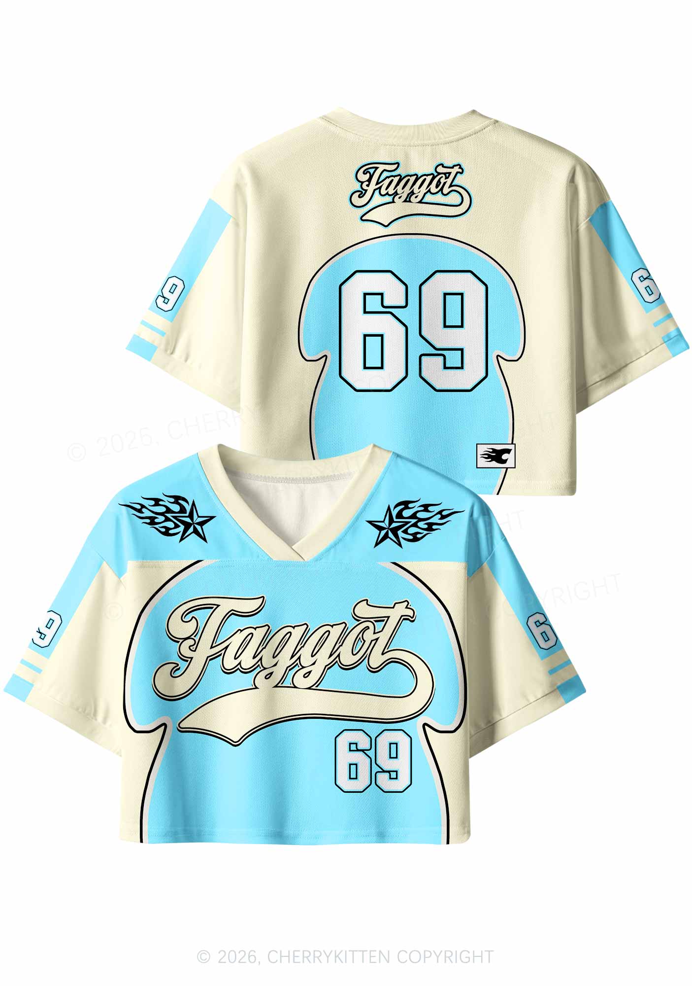 Light Blue Faggot Pride Y2K Crop Sport Jersey Shirts Cherrykitten