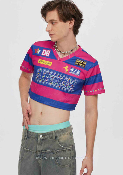 Pink Autism Y2K Crop Sport Jersey Shirts Cherrykitten