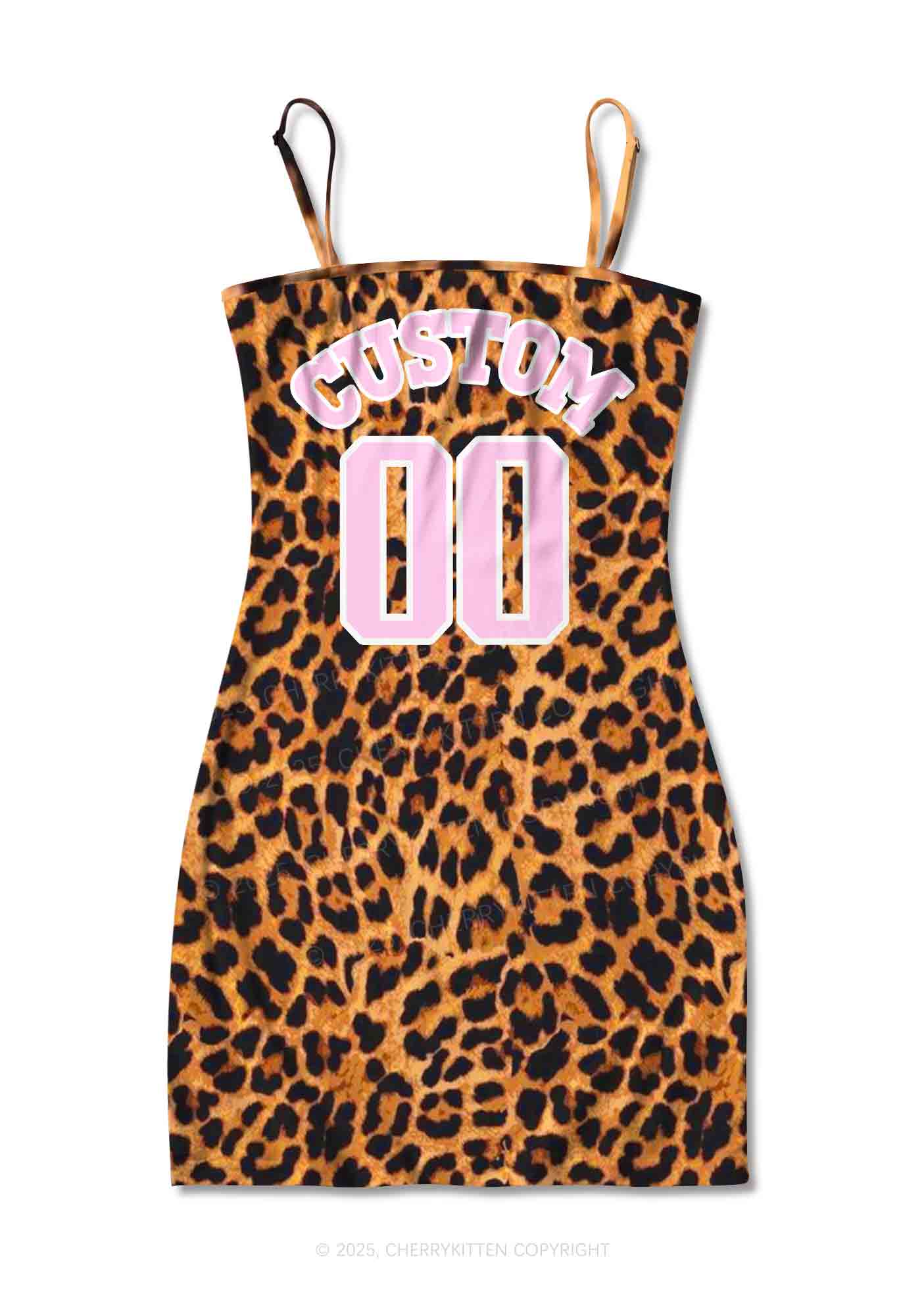 Leopard Custom Text Y2K Print Slip Dress Cherrykitten