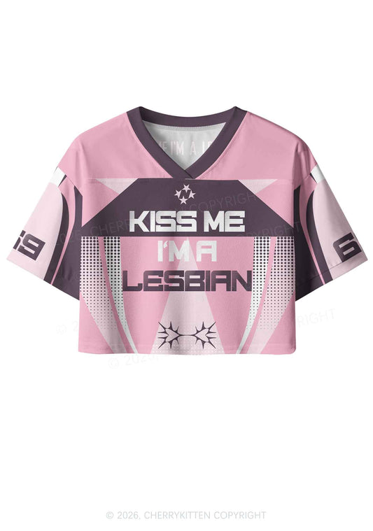 Kiss Me Im Lesbian Pride Y2K Crop Sport Jersey Shirts Cherrykitten
