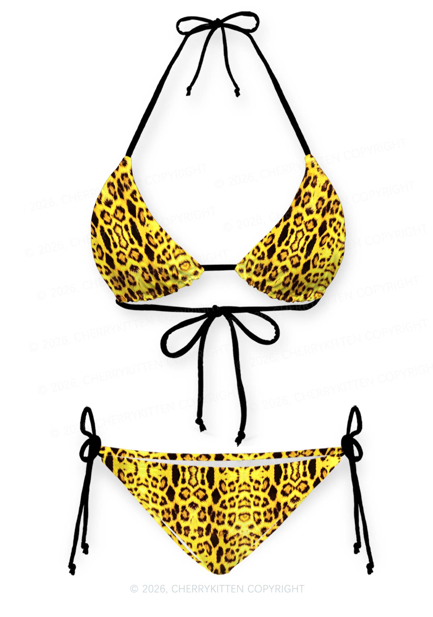Yellow Leopard Y2K Print Bikini Set Cherrykitten