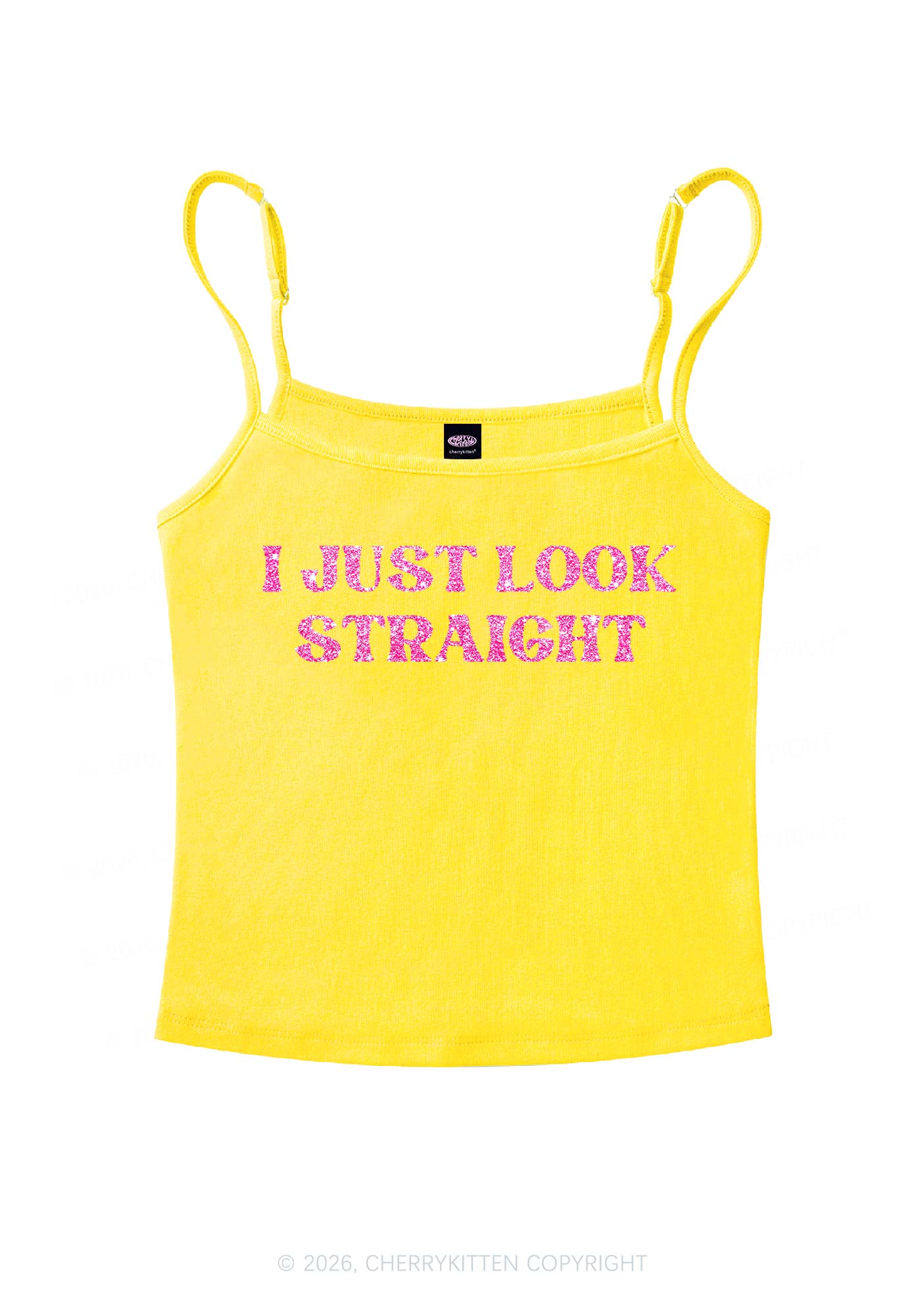 Glitter I Just Look Straight Pride Y2K Spaghetti Strap Cami Cherrykitten