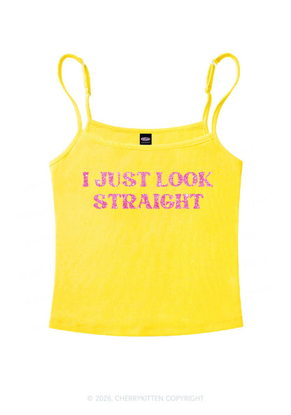 Glitter I Just Look Straight Pride Y2K Spaghetti Strap Cami Cherrykitten