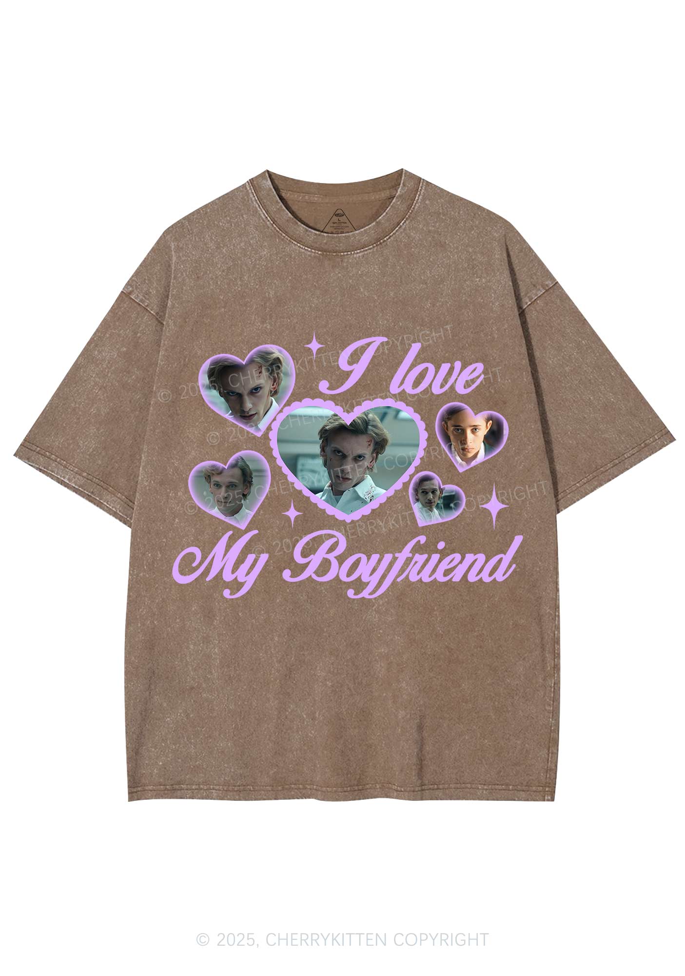 Love My Boyfriend Number One Y2K Shirts Washed Tee Cherrykitten