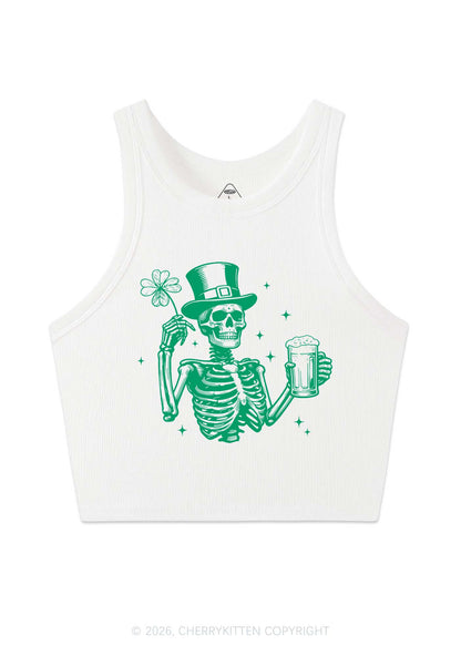 Green Skeleton St Patricks Y2K Crop Tank Top Cherrykitten