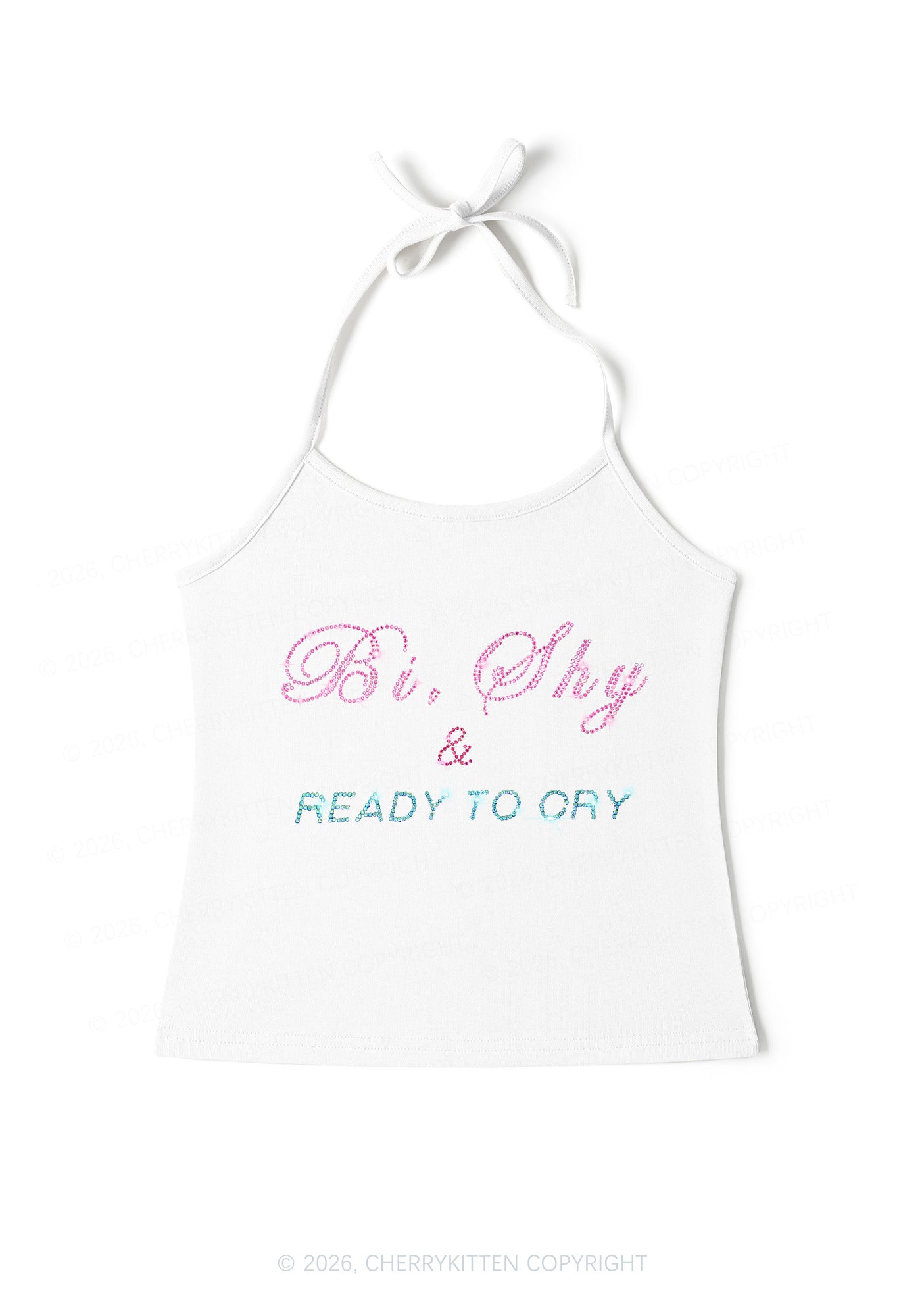 Rhinestone Bi Shy And Ready To Cry Pride Y2K Halter Neck Cami Cherrykitten