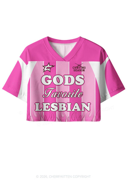 Hot Pink Gods Favorite Lesbian Pride Y2K Crop Sport Jersey Shirts Cherrykitten
