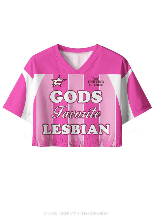 Hot Pink Gods Favorite Lesbian Pride Y2K Crop Sport Jersey Shirts Cherrykitten