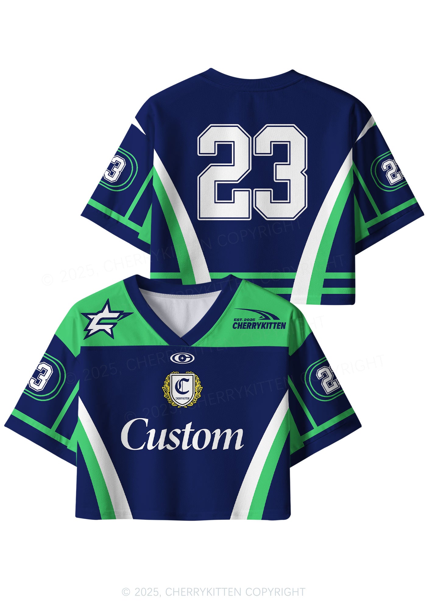 Custom Text Navy Lime Y2K Crop Sport Jersey Shirts Cherrykitten