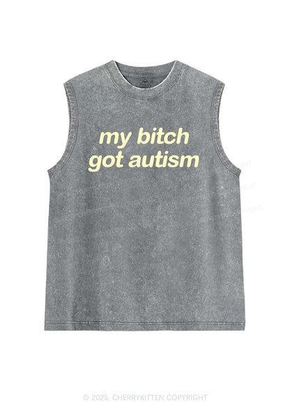 My Bxxch Got Autism Y2K Washed Muscle Tank Cherrykitten