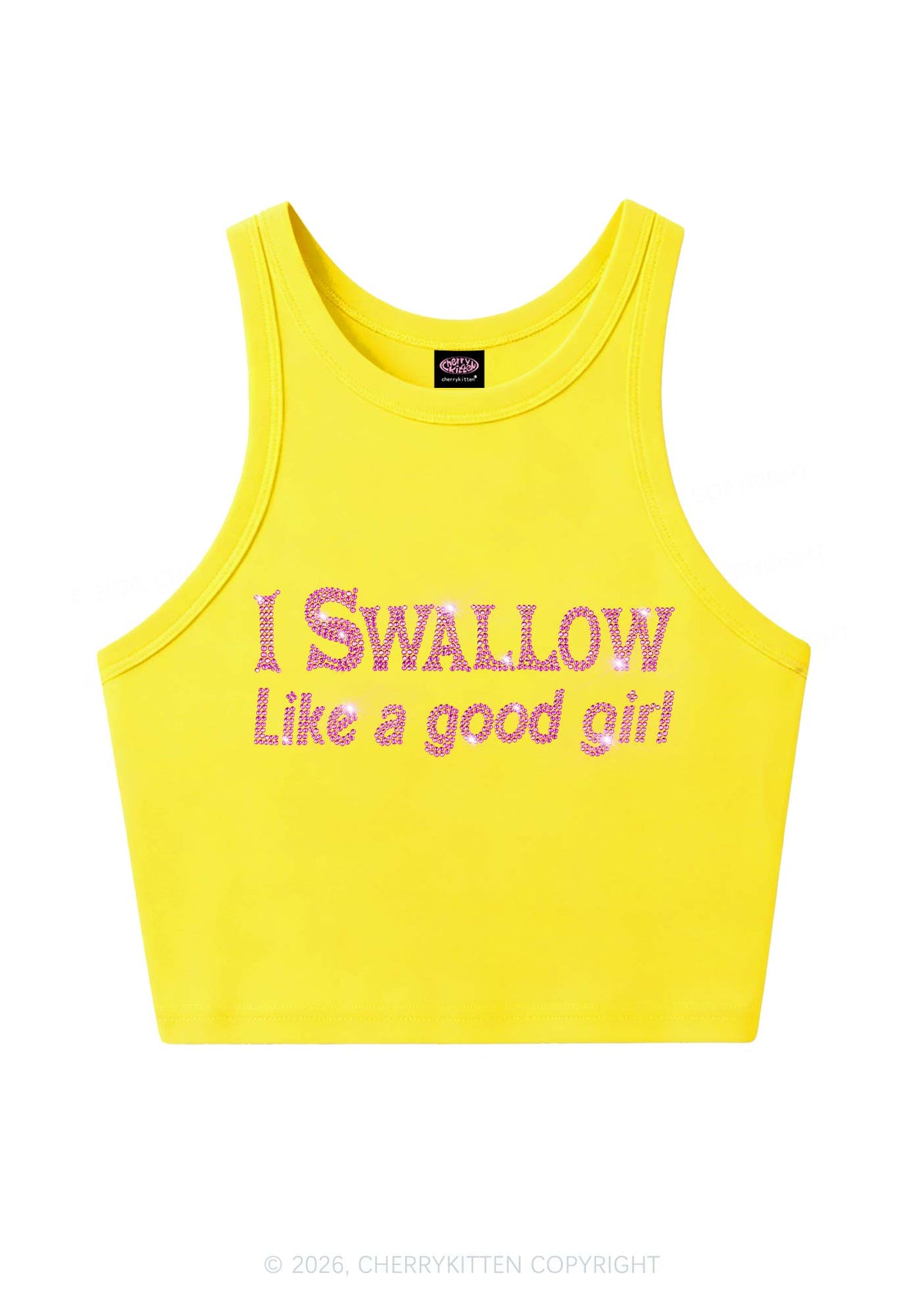 Rhinestone Swallow Like Good Girl Y2K Crop Tank Top Cherrykitten