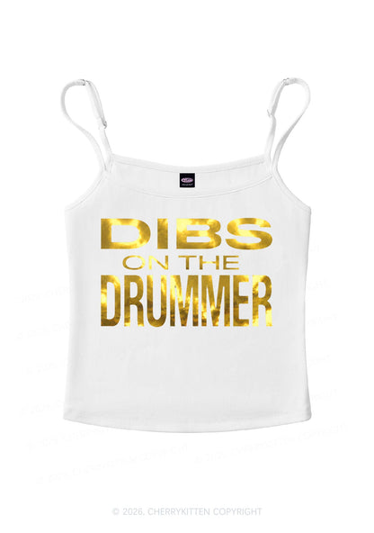 Dibs On The Drummer Silver Foil Printed Y2K Spaghetti Strap Cami Cherrykitten