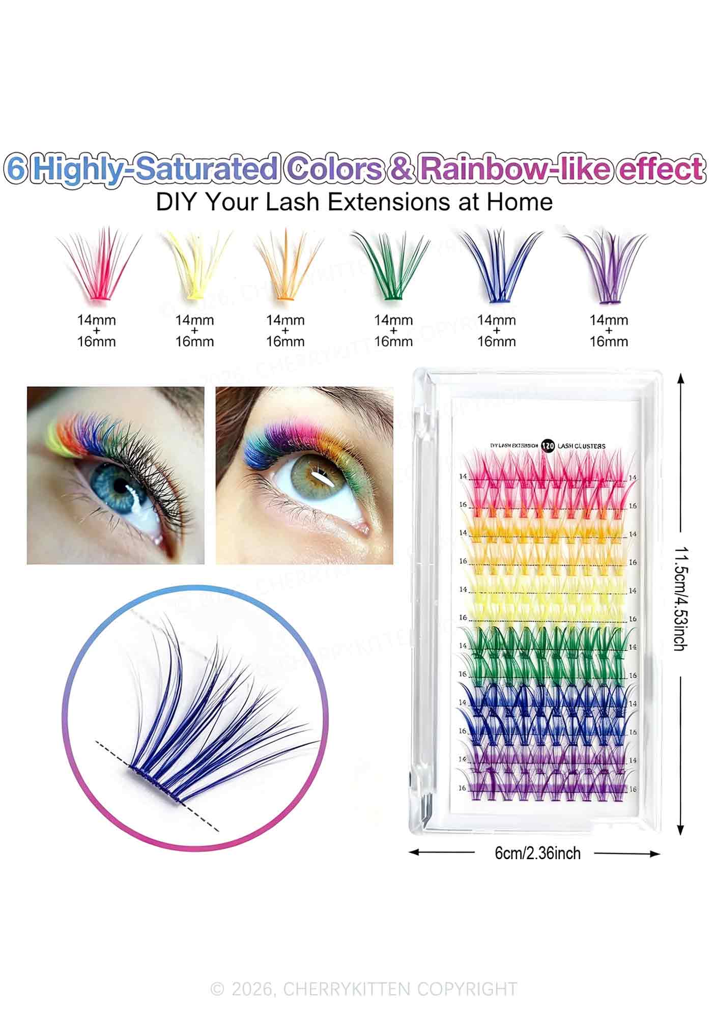 DIY Rainbow Lash Clusters 120pcs Y2K Individual Eyeslash Extensions Cherrykitten