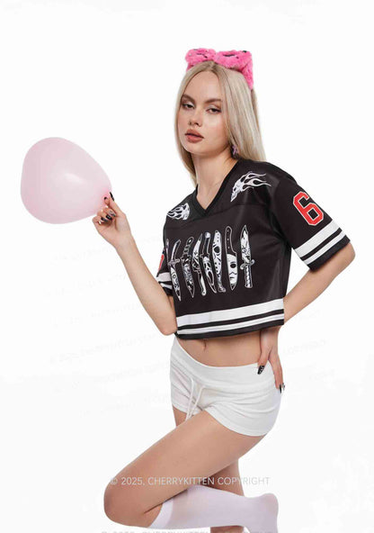 Custom Halloween Ghost Knife Y2K Crop Sport Jersey Shirts Cherrykitten