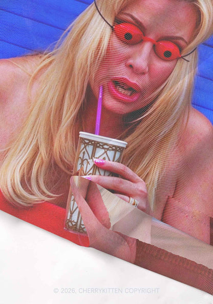 Red Eyeball Blonde Y2K Mesh Crop Top Cherrykitten