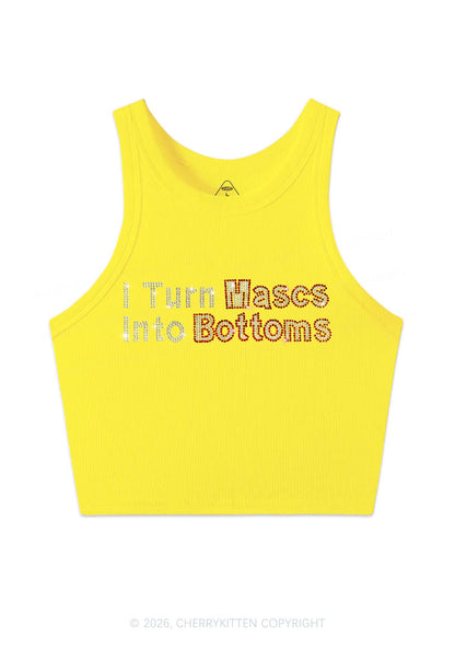 Rhinestone I Turn Mascs Into Bottoms Y2K Crop Tank Top Cherrykitten