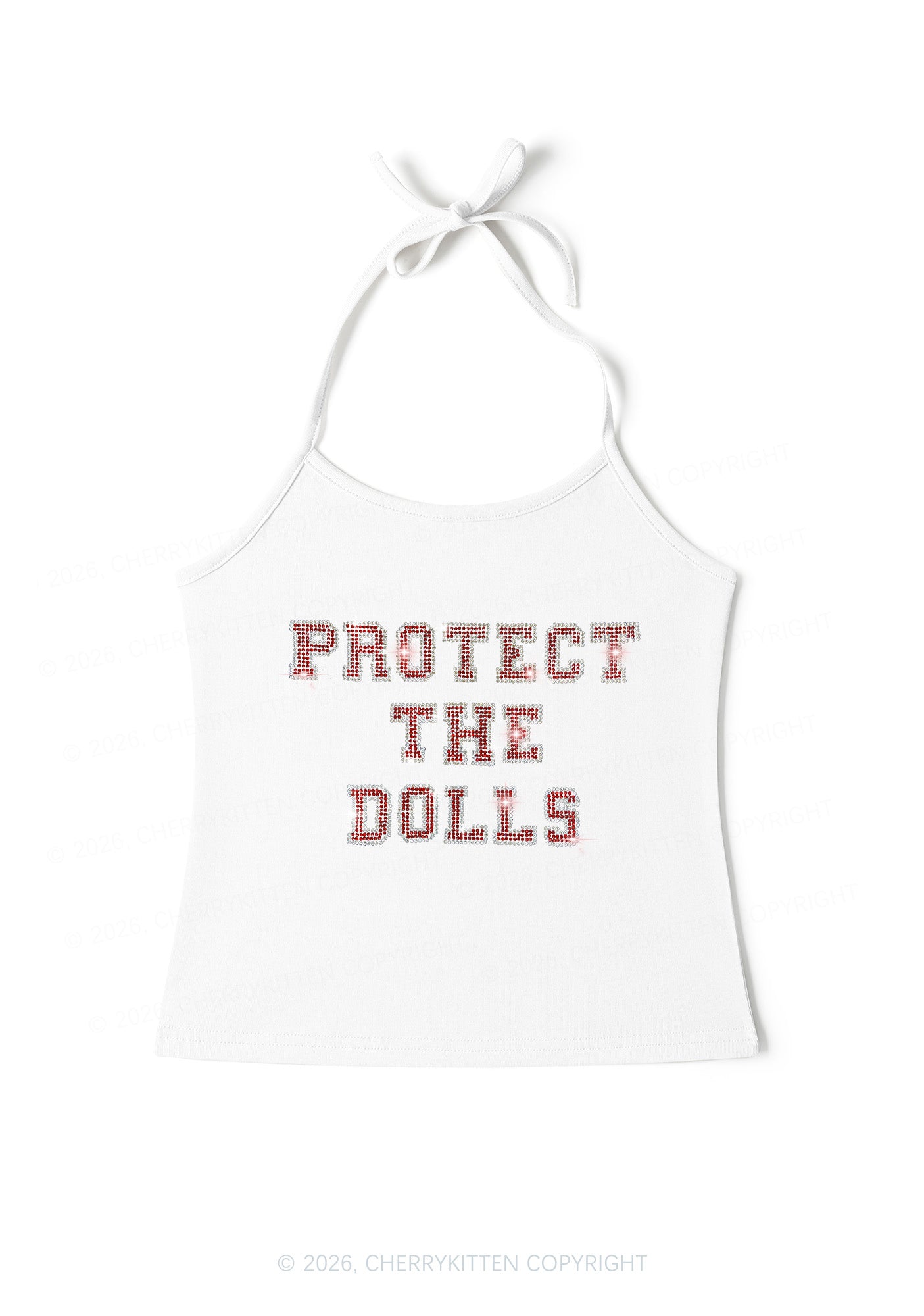 Rhinestone Protect The Dolls Pride Y2K Halter Neck Cami Cherrykitten