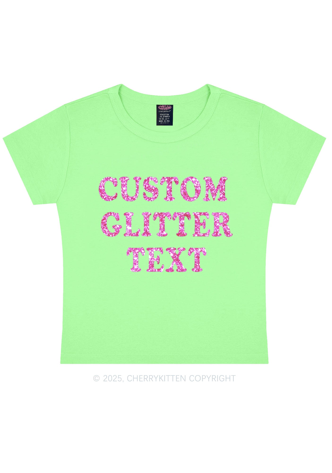Custom Text Glitter Y2K Baby Tee Cherrykitten