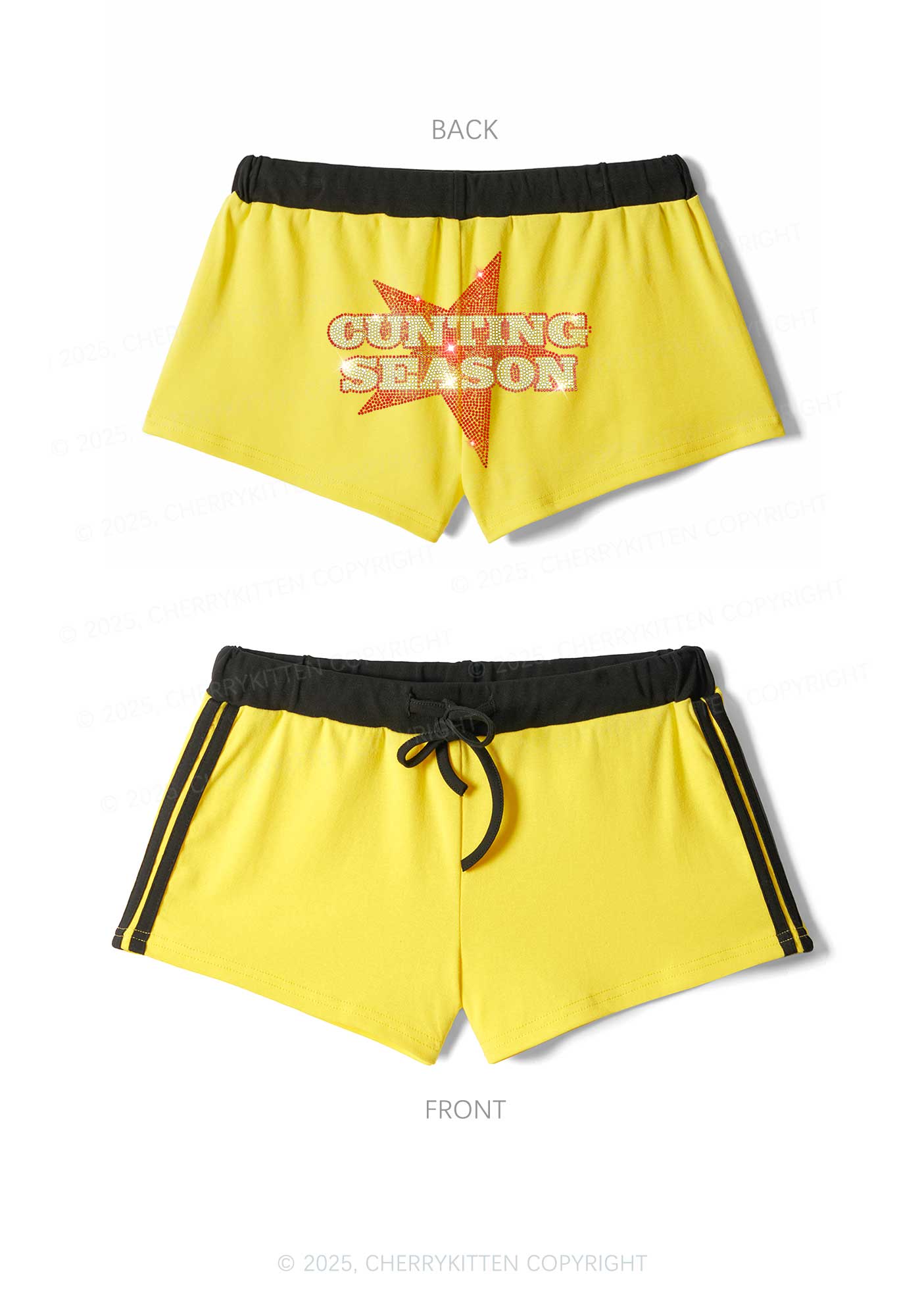 Rhinestone Cunting Season Y2K Drawstring Mini Shorts Cherrykitten