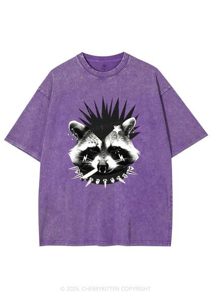 Punk Raccoon Y2K Shirts Washed Tee Cherrykitten