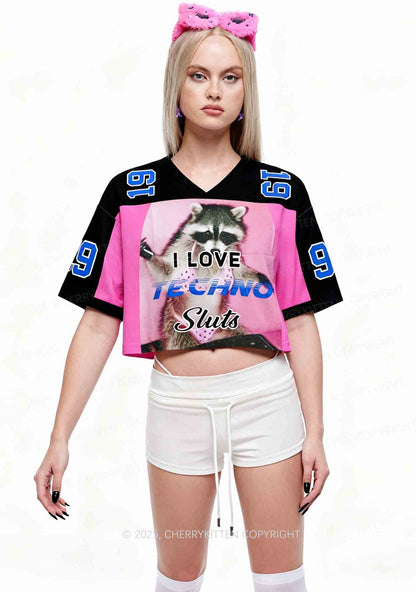 Custom I Love Techno Slxts Y2K Crop Sport Jersey Shirts Cherrykitten