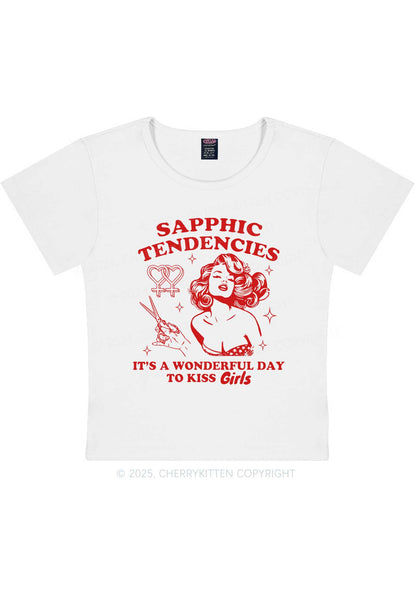 Sapphic Tendencies Kiss Girls Y2K Baby Tee Cherrykitten