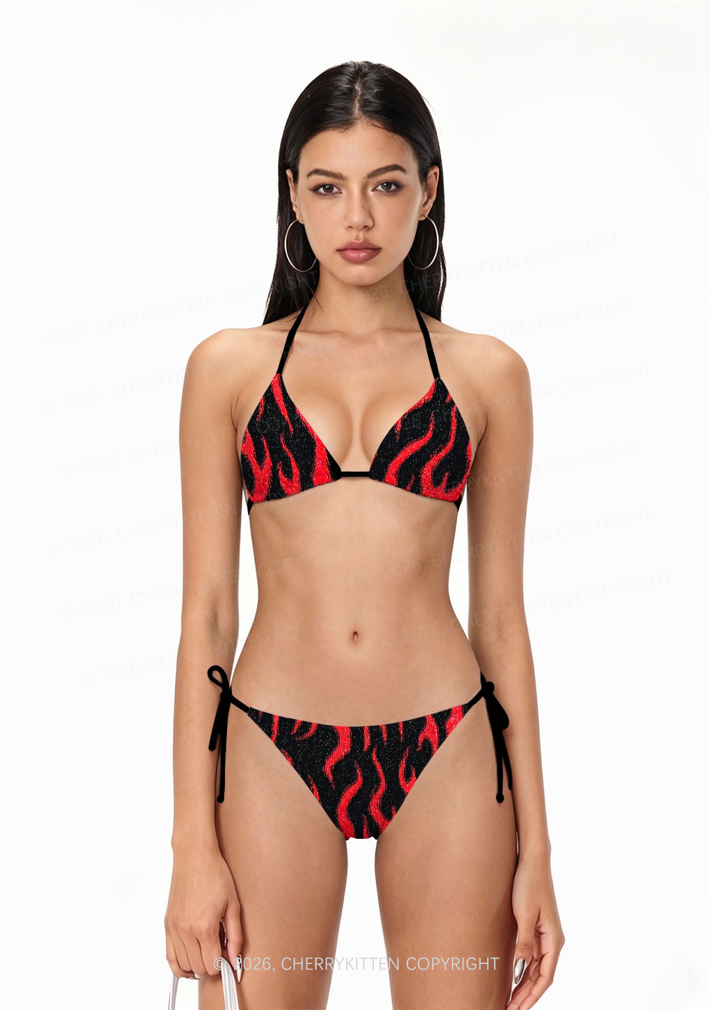 Red Flame Y2K Print Bikini Set Cherrykitten