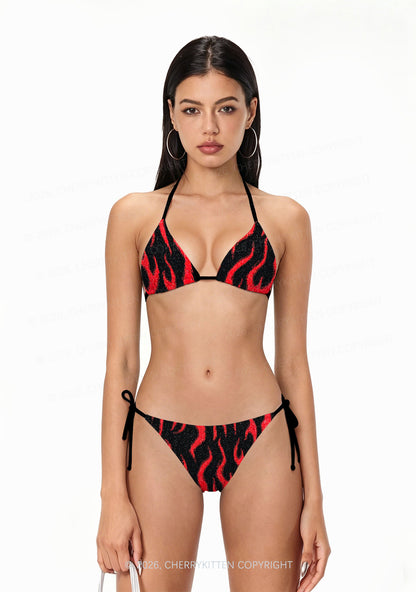 Red Flame Y2K Print Bikini Set Cherrykitten