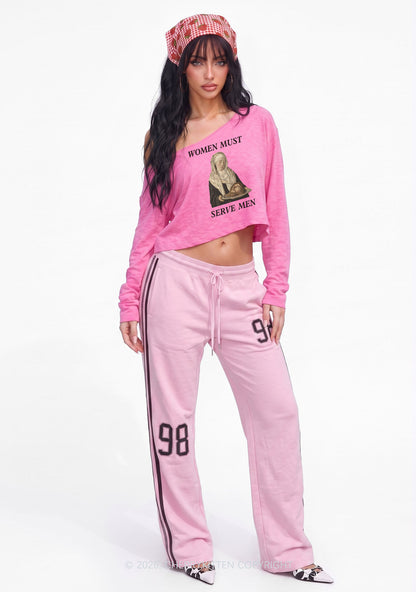 Women Must Serve Men Y2K Off Shoulder Long Sleeve Crop Top Cherrykitten